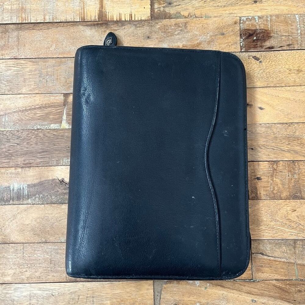 Black Genuine Leather Day-Timer Organizer 7-Ring Binder 10.5" Zip Around Closure